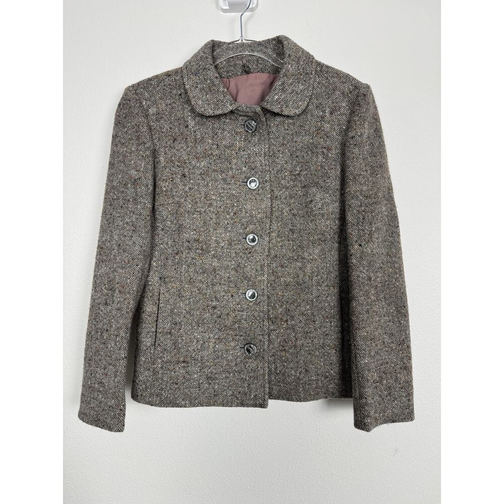 Vintage Irish Wool Blazer Jacket Womens Small Gray Tweed Ireland Cottage